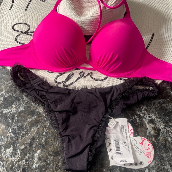 NWOT 34A bikini bombshell lotus pink and L beach bunny tulle bottoms - Picture 11 of 13